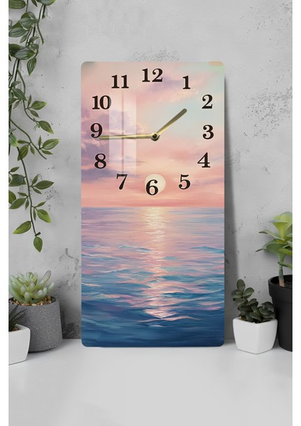 Gün Batımı Deniz Manzaralı Temperli Cam Duvar Saati – 30X60 cm Hd Uv Baskı– CUSD055