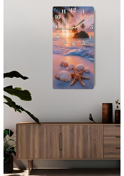 Tropikal Gün Batımı ve Deniz Kabukları Temalı Temperli Cam Duvar Saati – 33X33 cm Uv Baskı– CUSD064 fiyatları