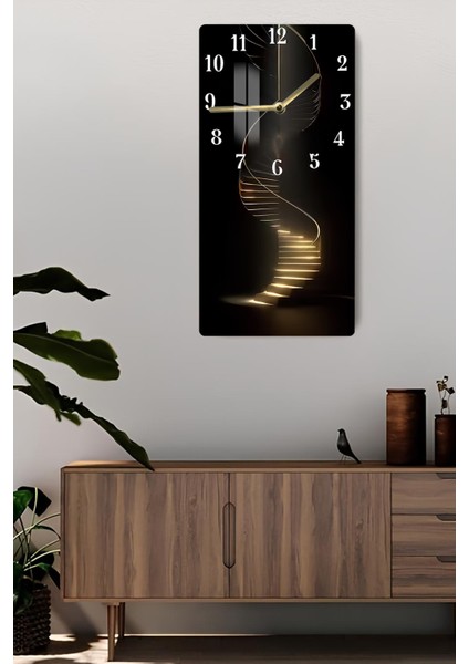 Altın Işıklı Spiral Merdiven Tasarımlı Temperli Cam Tablo Saat – 30×60 cm Hd Uv Baskı– CUSD207 fiyatları