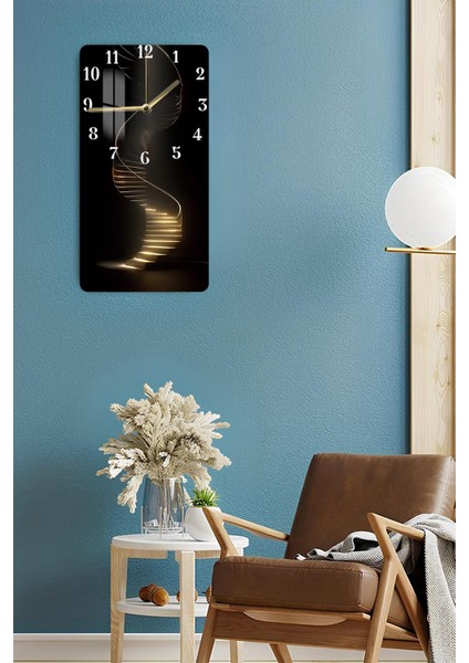 Altın Işıklı Spiral Merdiven Tasarımlı Temperli Cam Tablo Saat – 30×60 cm Hd Uv Baskı– CUSD207 fırsatları