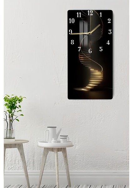Altın Işıklı Spiral Merdiven Tasarımlı Temperli Cam Tablo Saat – 30×60 cm Hd Uv Baskı– CUSD207 indirimleri