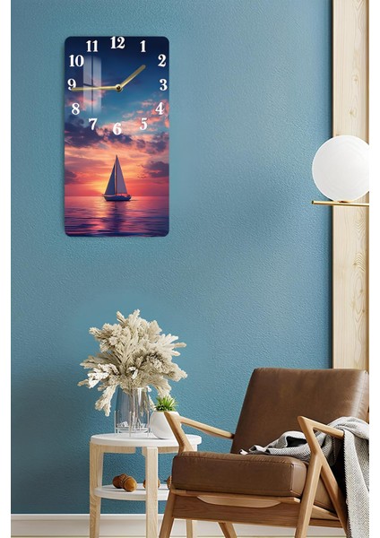 Gün Batımında Yelkenli Tekne Temalı Temperli Cam Duvar Saati – 30X60 cm Hd Uv Baskı– CUSD057 fırsatları