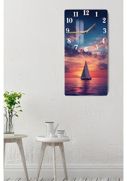 Gün Batımında Yelkenli Tekne Temalı Temperli Cam Duvar Saati – 30X60 cm Hd Uv Baskı– CUSD057 indirimleri