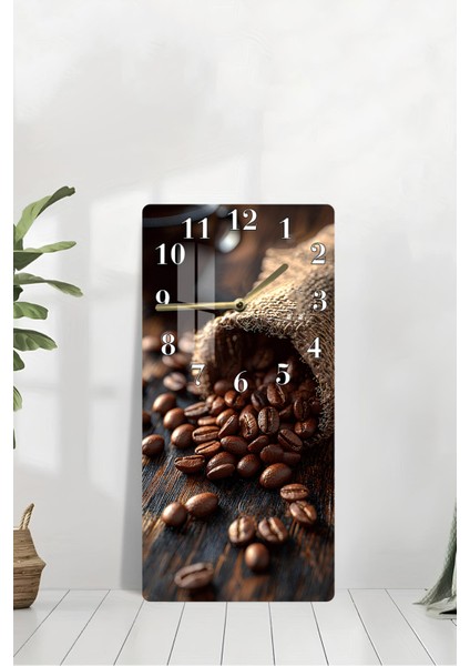 Temperli Cam Tablo Saat – Kahve Çekirdekleri Desenli 30X60CM Uv Baskı – CUSD009 modelleri