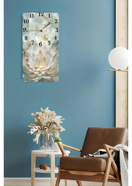 Altın Tüy Desenli Temperli Cam Tablo Saat 30×60 cm Hd Uv Baskı– CUSD222 fırsatları