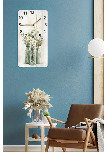 Rustik Yeşil Şişelerde Papatya Desenli Temperli Cam Tablo Saat 30X60 cm |hd Uv Baskı– CUSD200 fırsatları