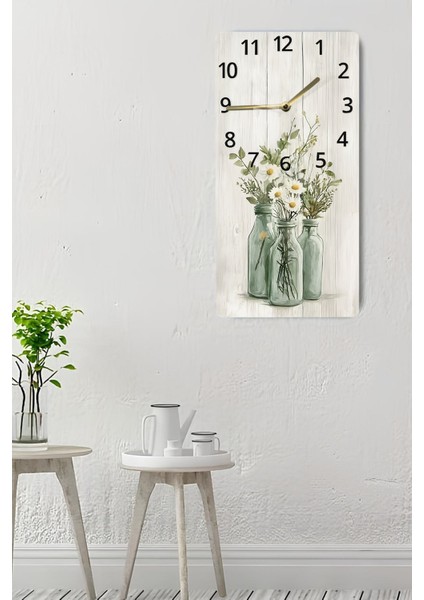 Rustik Yeşil Şişelerde Papatya Desenli Temperli Cam Tablo Saat 30X60 cm |hd Uv Baskı– CUSD200 indirimleri