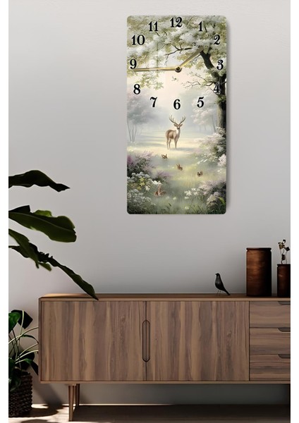 Doğa Manzaralı Geyik Temalı Temperli Cam Tablo Saat – 30×60 Cm– Uv Baskı– CUSD150 fiyatları