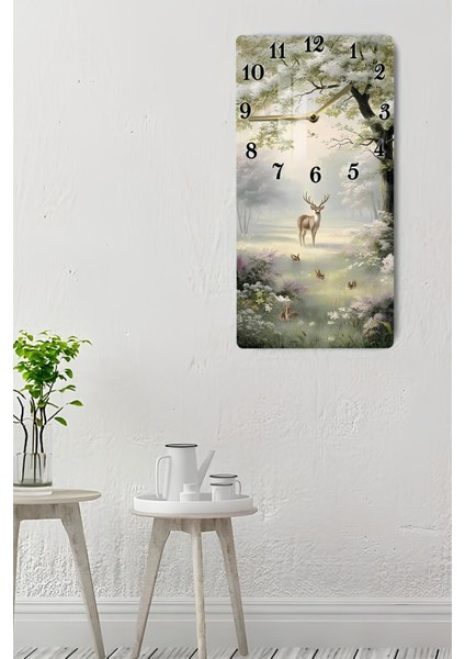 Doğa Manzaralı Geyik Temalı Temperli Cam Tablo Saat – 30×60 Cm– Uv Baskı– CUSD150 indirimleri