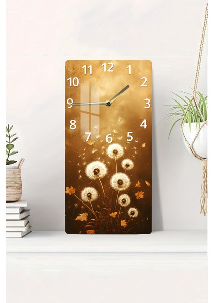 Altın Karahindiba Desenli Temperli Cam Tablo Saat – 30×60 Cm– Uv Baskı– CUSD138