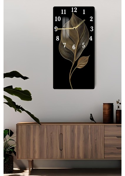 Temperli Cam Tablo Saat – Siyah Zeminli Altın Yaprak Desenli Tasarım (33×33 Cm)– Uv Baskı– CUSD121 fiyatları