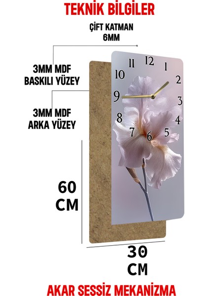 Beyaz Çiçek Desenli Uv Baskı Mdf Tablo Saat – 30X60 Cm– USD216