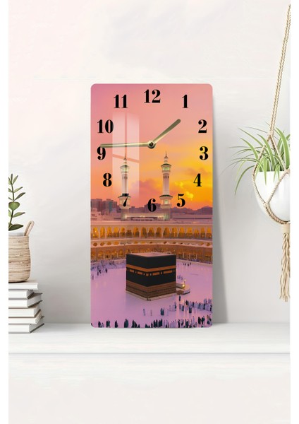 Kâbe Gün Batımı Manzaralı Temperli Cam Tablo Saat 30X60 cm | Hd Uv Baskı– CUSD183
