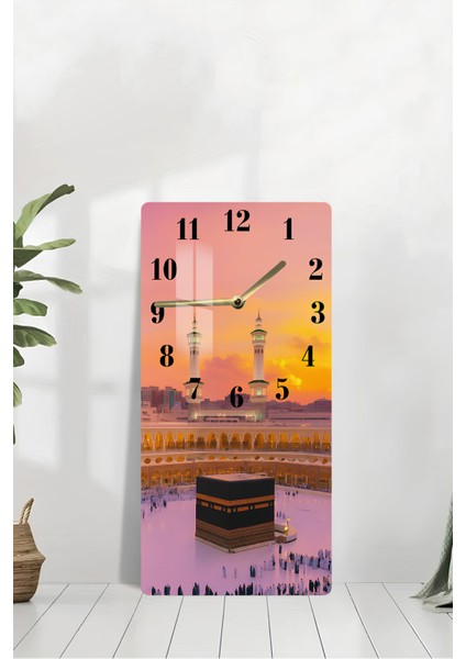 Kâbe Gün Batımı Manzaralı Temperli Cam Tablo Saat 30X60 cm | Hd Uv Baskı– CUSD183 modelleri