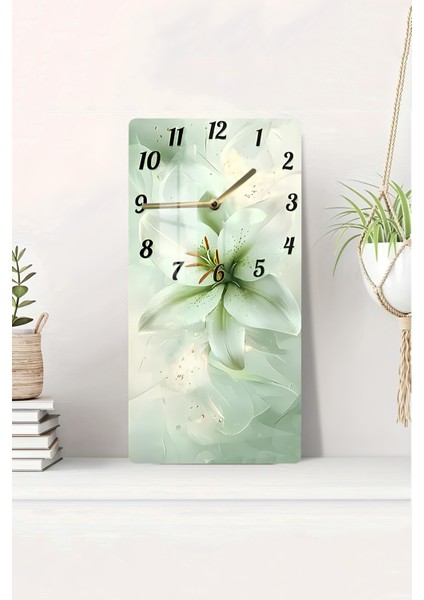 Zambak Çiçekli Temperli Cam Tablo Saat – 30X60 cm | Hd Uv Baskı– CUSD164
