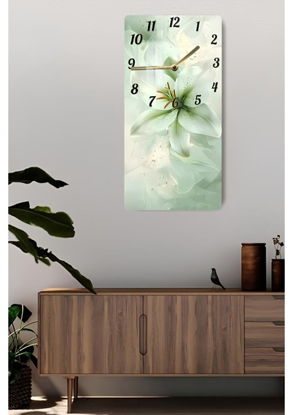 Zambak Çiçekli Temperli Cam Tablo Saat – 30X60 cm | Hd Uv Baskı– CUSD164 fiyatları