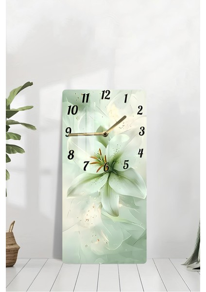 Zambak Çiçekli Temperli Cam Tablo Saat – 30X60 cm | Hd Uv Baskı– CUSD164 modelleri