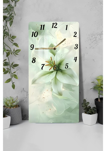 Zambak Çiçekli Temperli Cam Tablo Saat – 30X60 cm | Hd Uv Baskı– CUSD164