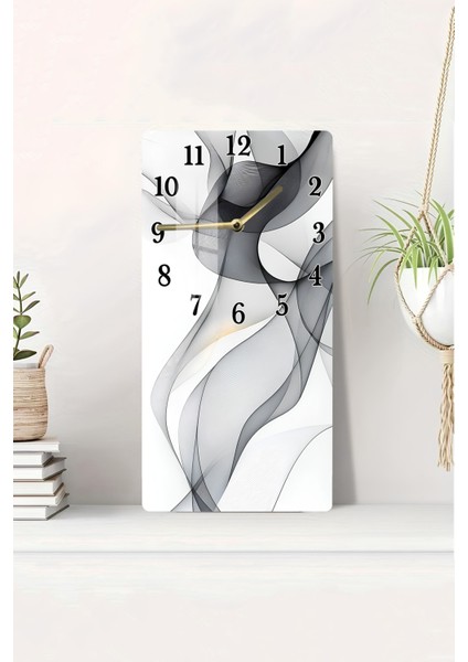 Temperli Cam Tablo Saat – Siyah Beyaz Dalga Desenli Modern Tasarım (30X60 Cm) – Uv Baskı– CUSD108