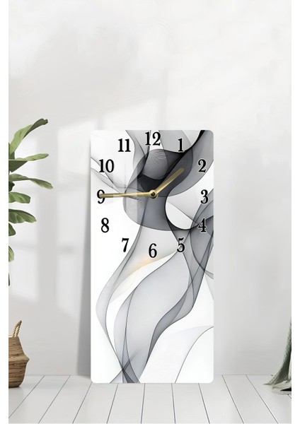 Temperli Cam Tablo Saat – Siyah Beyaz Dalga Desenli Modern Tasarım (30X60 Cm) – Uv Baskı– CUSD108 modelleri