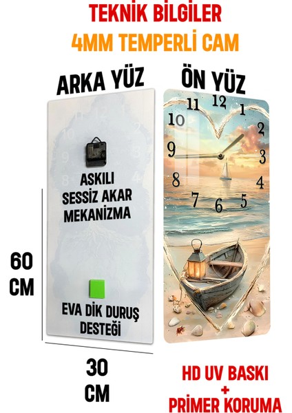 Temperli Cam Tablo Saat – Deniz ve Aşkın Buluştuğu Özel Tasarım – CUSD048