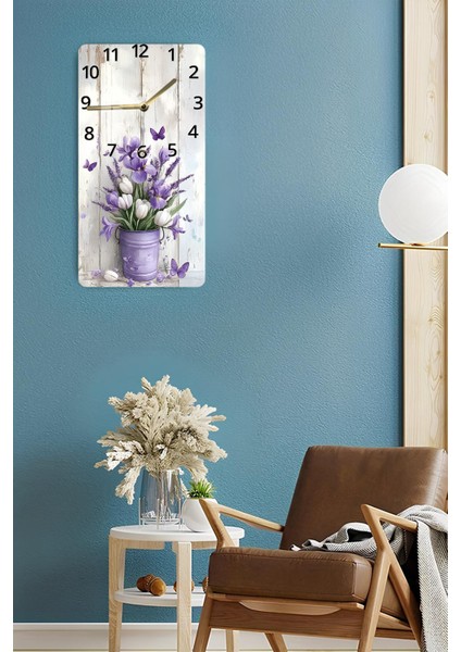 Mor Lale ve Iris Çiçekleri Desenli Temperli Cam Tablo Saat – 30×60 cm Hd Uv Baskı– CUSD215 fırsatları