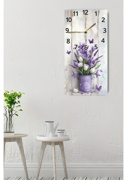 Mor Lale ve Iris Çiçekleri Desenli Temperli Cam Tablo Saat – 30×60 cm Hd Uv Baskı– CUSD215 indirimleri