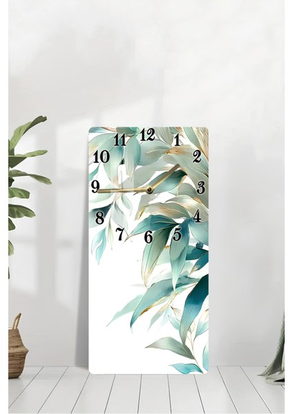 Tropikal Yaprak Desenli Temperli Cam Tablo Saat – 30×60 cm Hd Uv Baskı– CUSD208 modelleri