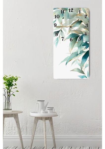 Tropikal Yaprak Desenli Temperli Cam Tablo Saat – 30×60 cm Hd Uv Baskı– CUSD208 indirimleri