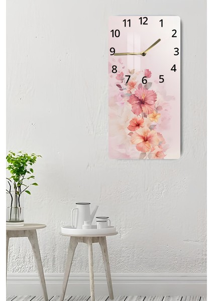 Pembe Çiçek Desenli Temperli Cam Tablo Saat – 30×60 cm Hd Uv Baskı– CUSD205 indirimleri