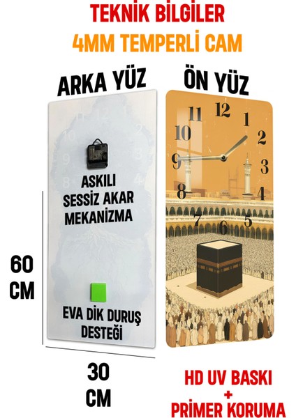 Kâbe Gün Doğumu Manzaralı Temperli Cam Tablo Saat 30X60 cm | Hd Uv Baskı– CUSD181
