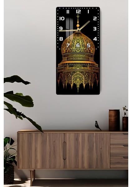 Altın Kubbe Desenli Temperli Cam Tablo Saat – 30X60 cm | Hd Uv Baskı– CUSD171 fiyatları