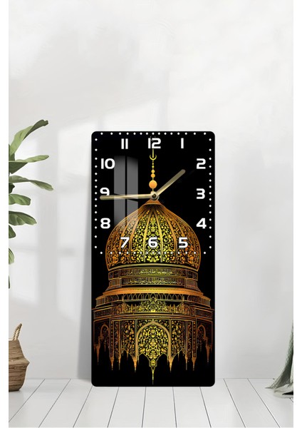 Altın Kubbe Desenli Temperli Cam Tablo Saat – 30X60 cm | Hd Uv Baskı– CUSD171 modelleri