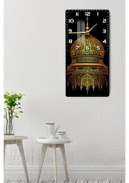 Altın Kubbe Desenli Temperli Cam Tablo Saat – 30X60 cm | Hd Uv Baskı– CUSD171 indirimleri