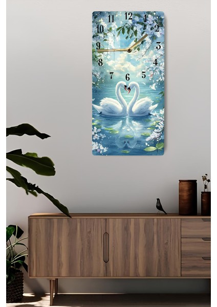 Aşkın ve Zarafetin Simgesi Kuğu Temalı Temperli Cam Tablo Saat – 30X60 cm | Hd Uv Baskı– CUSD154 fiyatları