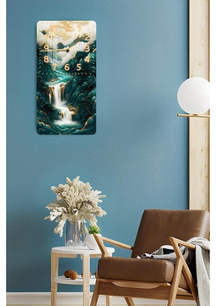 Temperli Cam Tablo Saat – Şelale ve Dağ Manzaralı 30X60CM Uv Baskı – CUSD005 fırsatları
