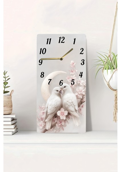 Uv Baskı Mdf Tablo Saat – 30X60 cm Ebatında – Romantik Güvercin Tasarımı– USD245