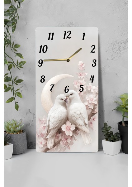 Uv Baskı Mdf Tablo Saat – 30X60 cm Ebatında – Romantik Güvercin Tasarımı– USD245