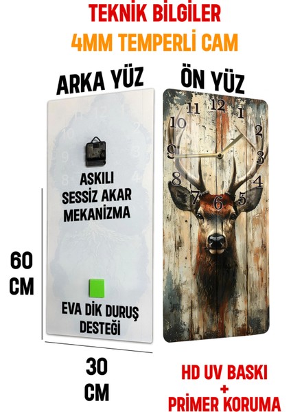 Dekorasyona Şıklık Katan Temperli Cam Tablo Saat – 30X60 cm Uv Baskı – CUSD032