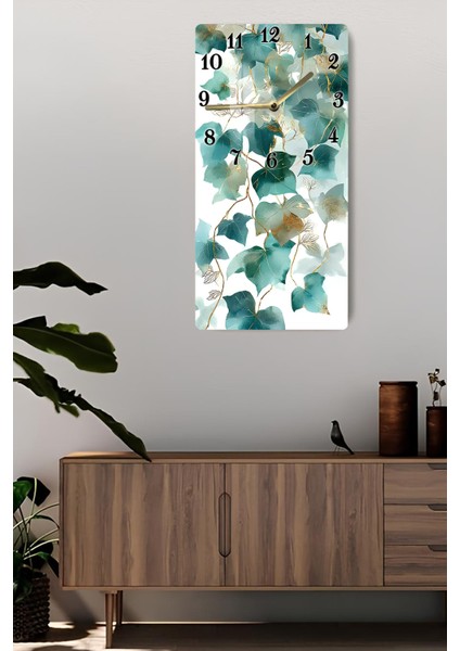 Turkuaz Yaprak Desenli Temperli Cam Tablo Saat – 30×60 cm Hd Uv Baskı– CUSD209 fiyatları