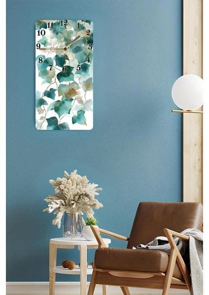 Turkuaz Yaprak Desenli Temperli Cam Tablo Saat – 30×60 cm Hd Uv Baskı– CUSD209 fırsatları