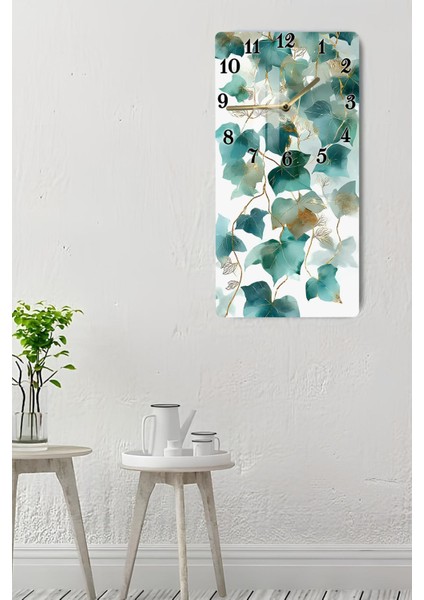 Turkuaz Yaprak Desenli Temperli Cam Tablo Saat – 30×60 cm Hd Uv Baskı– CUSD209 indirimleri