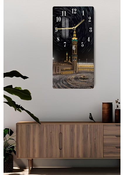 Kâbe Gece Gökyüzü Manzaralı Temperli Cam Tablo Saat 30X60 cm | Hd Uv Baskı– CUSD182 fiyatları