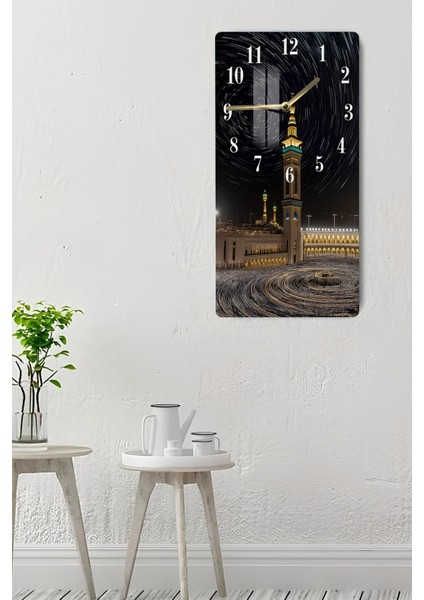 Kâbe Gece Gökyüzü Manzaralı Temperli Cam Tablo Saat 30X60 cm | Hd Uv Baskı– CUSD182 indirimleri