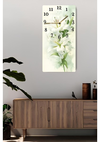 Beyaz Zambaklar Temalı Temperli Cam Duvar Saati – 33X33 cm – Hd Uv Baskı– CUSD071 fiyatları
