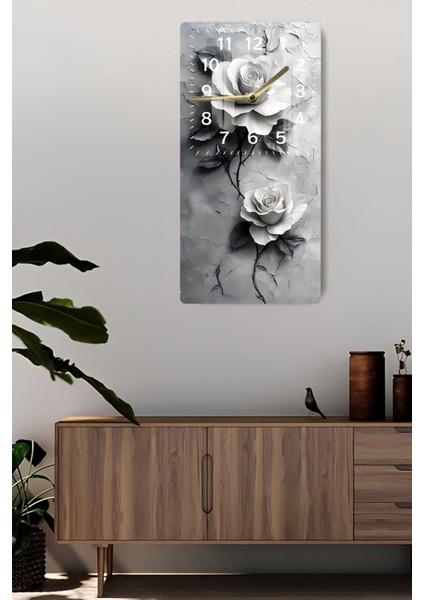 Gümüş Güller Temalı Temperli Cam Duvar Saati – 33X33 cm – Sessiz Mekanizma & Hd Uv Baskı– CUSD062 fiyatları