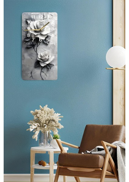 Gümüş Güller Temalı Temperli Cam Duvar Saati – 33X33 cm – Sessiz Mekanizma & Hd Uv Baskı– CUSD062 modelleri