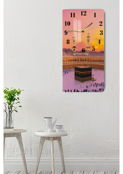 Kâbe Gün Batımı Manzaralı Temperli Cam Tablo Saat 30X60 cm | Hd Uv Baskı– CUSD183 indirimleri