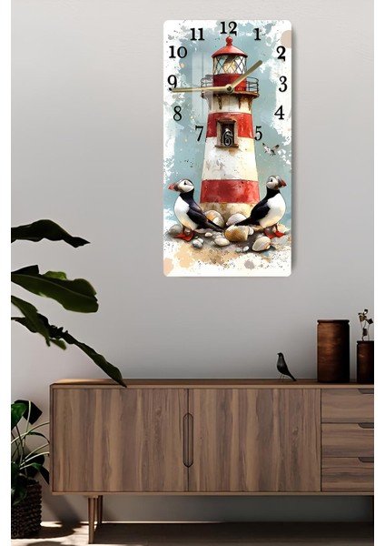 Deniz Feneri ve Deniz Kuşları Temalı Temperli Cam Tablo Saat – 30X60 cm | Hd Uv Baskı– CUSD156 fiyatları