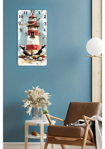 Deniz Feneri ve Deniz Kuşları Temalı Temperli Cam Tablo Saat – 30X60 cm | Hd Uv Baskı– CUSD156 fırsatları